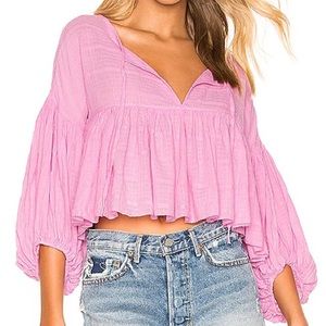 Free People Beaumont Mews Blouse Top Pink